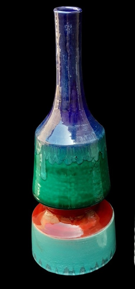 Grand vase en céramique émaillée, Italie, années 1960, de couleur vive.